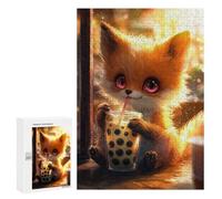Rompecabezas 300 PCS Cute Fox Drinking Boba Tea Rompecabezas para Adultos Juguete Decoración De Pared Patrón De Ensamblaje Oferta como Regalos para Toda La Familia 300 PCS