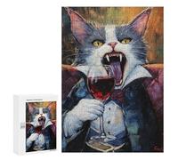 Rompecabezas 300 PCS Dracula Cat with Wine Glass Rompecabezas para Adultos Que Mejoran La Memoria. Un Reto para Completar Cumpleaños 300 PCS