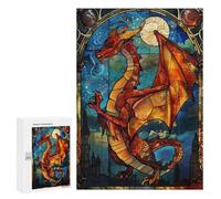 Rompecabezas 300 PCS Dragon Stained Glass Rompecabezas para Adultos Juguete Decoración De Pared Patrón De Ensamblaje Oferta como Regalos para Toda La Familia 300 PCS