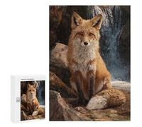 Rompecabezas 300 PCS Fox by Waterfall Landscape Rompecabezas para Adultos Mejora La Memoria Interacción Entre Padres E Hijos Juegos De Ingenio para La Familia 300 PCS