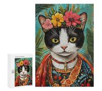 Rompecabezas 300 PCS Frida Kahlo Cat Art Print Rompecabezas para Adolescentes Mejoran La Memoria Desafío Educativo Regalos para Amigos Y Familiares 300 PCS