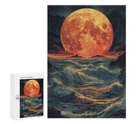 Rompecabezas 300 PCS Full Moon Over Ocean Waves Rompecabezas para Adolescentes Mejoran La Memoria Desafío Educativo Regalos para Amigos Y Familiares 300 PCS