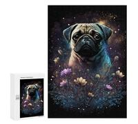 Rompecabezas 300 PCS Glowing Pug with Flowers Rompecabezas para Adolescentes Carrera De Velocidad Manual Actividades Divertidas En Casa Juego Desafiante Y Juego Familiar 300 PCS