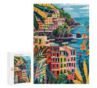Rompecabezas 300 PCS Italy Cinque Terre Minimalist Illustration Rompecabezas para Adultos Juguete Decoración De Pared Regalo De Cumpleaños Oferta como Regalos para Toda La Familia 300 PCS