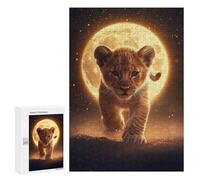 Rompecabezas 300 PCS Lion Cub Under Full Moon Rompecabezas para Adultos Juguete Decoración De Pared Patrón De Ensamblaje Oferta como Regalos para Toda La Familia 300 PCS