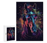 Rompecabezas 300 PCS Neon Horse with Sunglasses Rompecabezas para Adultos Regalo De Cumpleaños Rompecabezas Difícil Y Desafiante Regalos De Juegos Desafiantes 300 PCS