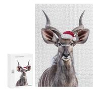 Rompecabezas 300 PCS Nyala with Santa Hat Rompecabezas para Adultos Juguete Decoración De Pared Patrón De Ensamblaje Oferta como Regalos para Toda La Familia 300 PCS