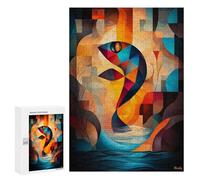Rompecabezas 300 PCS para Adolescentes Abstract Fish Art - Geometric Nature Design in Vibrant Colors Rompecabezas para Adultos Juguetes DIY para La Diversión Familiar Ayuda A Ejercitar El Cerebro 300