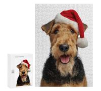 Rompecabezas 300 PCS para Adolescentes Airedale Terrier Dog with Santa Hat Rompecabezas para Adultos Juego Familiar Decoración del Hogar para Cumpleaños, Navidad 300 PCS