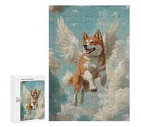 Rompecabezas 300 PCS para Adolescentes Akita Angel Dog Remembrance Artwork Dog with Wings in The Clouds Rompecabezas Juegos Familiares Ensamblaje De Patrones Cumpleaños Y Navidad