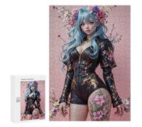 Rompecabezas 300 PCS para Adolescentes Anime Girl with Flowers and Leather Rompecabezas para Adultos Rompecabezas Mejora La Memoria Desafío Educativo Reducción del Estrés Regalos 300 PCS