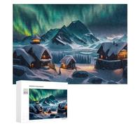 Rompecabezas 300 PCS para Adolescentes Aurora Borealis Over Snowy Mountain Cabins Rompecabezas para Adultos Juguete Decoración De Pared Mejora La Memoria Ayuda A Ejercitar El Cerebro 300 PCS