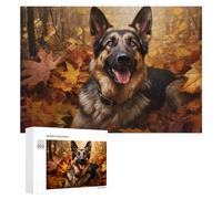 Rompecabezas 300 PCS para Adolescentes Autumn Adventure German Shepherd's Journey Through Fall Foliage Rompecabezas para Adultos Juegos Relajantes Decoración Interacción Entre Padres E Hijos