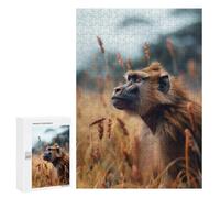 Rompecabezas 300 PCS para Adolescentes Baboon in Tall Wild Grass Animal Photo Rompecabezas DIY Juguetes Una Obra De Arte como Regalo para Toda La Familia 300 PCS