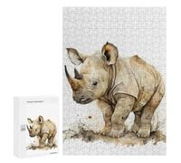 Rompecabezas 300 PCS para Adolescentes Baby Rhino Watercolor Rompecabezas para Adultos Juguete Decoración De Pared Difícil Difícil Desafiante De Completar 300 PCS