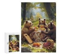 Rompecabezas 300 PCS para Adolescentes Bears Picnic in The Woods Rompecabezas para Adultos Juego Familiar Decoración del Hogar para Cumpleaños, Navidad 300 PCS