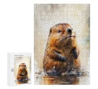 Rompecabezas 300 PCS para Adolescentes Beaver Watercolor Drawing Rompecabezas para Adultos Juego Práctico Decoración del Hogar Cumpleaños Y Navidad 300 PCS