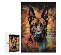 Rompecabezas 300 PCS para Adolescentes Belgian Malinois Graffiti Rompecabezas para Adultos Juego Familiar Decoración del Hogar para Cumpleaños, Navidad 300 PCS