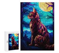 Rompecabezas 300 PCS para Adolescentes Bengal Cat and Moonlight Rompecabezas para Adultos Juego Práctico Arte De Pared Desafiante De Completar 300 PCS