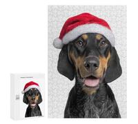Rompecabezas 300 PCS para Adolescentes Black and Tan Coonhound Dog with Santa Hat Rompecabezas para Adultos Juego Familiar Decoración del Hogar para Cumpleaños, Navidad 300 PCS