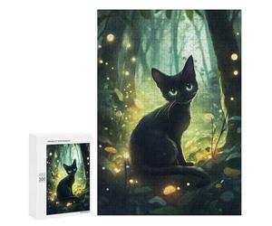 Rompecabezas 300 PCS para Adolescentes Black Cat in Enchanted Forest Rompecabezas para Adultos Juguete Decoración De Pared Difícil Difícil Desafiante De Completar 300 PCS