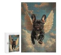 Rompecabezas 300 PCS para Adolescentes Black French Bulldog with Angel Wings Pet Loss Tribute Rompecabezas Juego De Ingenio Aliviador De Estrés Desafiante para Completar 300 PCS