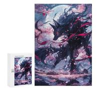 Rompecabezas 300 PCS para Adolescentes Black Kitsune Sakura Rompecabezas para Adultos Juego Práctico Decoración del Hogar Cumpleaños Y Navidad 300 PCS