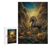 Rompecabezas 300 PCS para Adolescentes Black Unicorn in Enchanted Forest Rompecabezas para Adultos Juegos Familiares Carrera De Velocidad De Manos para Cumpleaños, Navidad 300 PCS