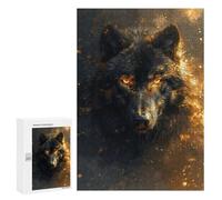 Rompecabezas 300 PCS para Adolescentes Black Wolf Head in Gold Rompecabezas para Adultos Juguetes DIY para La Diversión Familiar Ayuda A Ejercitar El Cerebro 300 PCS