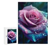 Rompecabezas 300 PCS para Adolescentes Blue and Pink Rose in Rain Rompecabezas Juegos Familiares Ensamblaje De Patrones Cumpleaños Y Navidad 300 PCS