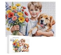 Rompecabezas 300 PCS para Adolescentes Boy with Flowers and Dog Rompecabezas para Adultos Juego De Ingenio Análisis Y Lógica 300 PCS