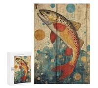 Rompecabezas 300 PCS para Adolescentes Brown Trout on Wood Panel Art Fishing Cabin Decoration Rompecabezas para Adultos Juego Práctico Arte De Pared Desafiante De Completar 300 PCS