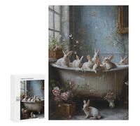 Rompecabezas 300 PCS para Adolescentes Bunnies in A Bathtub Rompecabezas para Adultos Juego Práctico Arte De Pared Desafiante De Completar 300 PCS