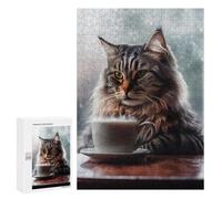 Rompecabezas 300 PCS para Adolescentes Caffeine Cat 2 Rompecabezas para Adultos Juegos De Relajación Vacaciones En Casa Matar El Tiempo 300 PCS