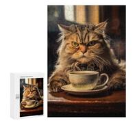 Rompecabezas 300 PCS para Adolescentes Caffeine Cat 3 Rompecabezas para Adultos Juegos De Relajación Vacaciones En Casa Matar El Tiempo 300 PCS