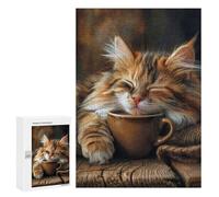 Rompecabezas 300 PCS para Adolescentes Calico Cat Coffee Morning Rompecabezas para Adultos Juguete Decoración De Pared Difícil Difícil Desafiante De Completar 300 PCS