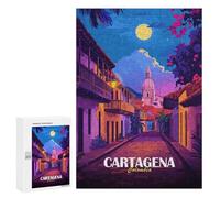 Rompecabezas 300 PCS para Adolescentes Cartagena Colombia Street View Illustration Rompecabezas para Adultos Juegos Familiares Carrera De Velocidad De Manos para Cumpleaños, Navidad 300 PCS