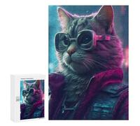 Rompecabezas 300 PCS para Adolescentes Cat Glasses Jacket Future Rompecabezas para Adultos Juego Familiar Una Obra De Arte como Regalo para Toda La Familia 300 PCS