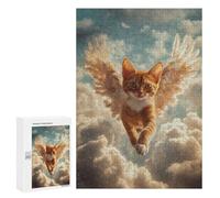 Rompecabezas 300 PCS para Adolescentes Cat Memorial Decor Angel Cat in Flight Rompecabezas para Adultos Juego Práctico Decoración del Hogar Cumpleaños Y Navidad 300 PCS