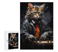 Rompecabezas 300 PCS para Adolescentes Cat Playing Chess Painting Rompecabezas para Adultos Juego Familiar Decoración del Hogar para Cumpleaños, Navidad 300 PCS