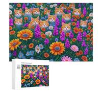 Rompecabezas 300 PCS para Adolescentes Cats in A Flower Garden Rompecabezas para Adultos Juegos Divertidos Una Obra De Arte Ayuda A Ejercitar El Cerebro 300 PCS