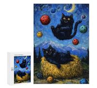Rompecabezas 300 PCS para Adolescentes Cats in A Starry Night Parody Rompecabezas para Adultos Juego Práctico Arte De Pared Desafiante De Completar 300 PCS
