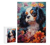 Rompecabezas 300 PCS para Adolescentes Cavalier King Charles Spaniel in Flowers Rompecabezas para Adultos Juego Práctico Pero Divertido Y Humorístico Regalo De Cumpleaños, Regalos, 300 PCS