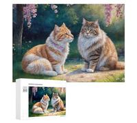 Rompecabezas 300 PCS para Adolescentes Charming Cats in Spring Garden Rompecabezas para Adultos Juegos Relajantes Decoración Interacción Entre Padres E Hijos 300 PCS