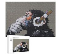 Rompecabezas 300 PCS para Adolescentes Chimp with Headphones Art Print Rompecabezas para Adultos Juegos Divertidos Una Obra De Arte Ayuda A Ejercitar El Cerebro 300 PCS