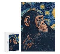 Rompecabezas 300 PCS para Adolescentes Chimpanzee in Starry Night Style Rompecabezas para Adultos Juego Práctico Pero Divertido Y Humorístico para Cumpleaños, Navidad 300 PCS