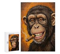 Rompecabezas 300 PCS para Adolescentes Chimpanzee Smoking Cigar Painting Rompecabezas para Adultos Juego Familiar Decoración del Hogar para Cumpleaños, Navidad 300 PCS