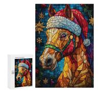Rompecabezas 300 PCS para Adolescentes Christmas Horse Stained GL Rompecabezas Juegos Familiares Ensamblaje De Patrones Cumpleaños Y Navidad 300 PCS