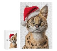 Rompecabezas 300 PCS para Adolescentes Christmas Serval Cat with Santa Hat Rompecabezas para Adultos Juego Familiar Decoración del Hogar para Cumpleaños, Navidad 300 PCS