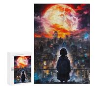 Rompecabezas 300 PCS para Adolescentes City Under Giant Red Moon Rompecabezas para Adultos Juego Familiar Decoración del Hogar para Cumpleaños, Navidad 300 PCS